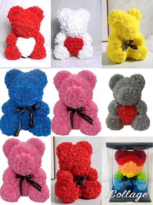 Figurina ursulet din trandafiri 40 cm 150 lei