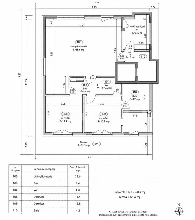 Penthouse cu terasa de 51mp de vanzare 3 camere 2 bai 1 parcare Sibiu