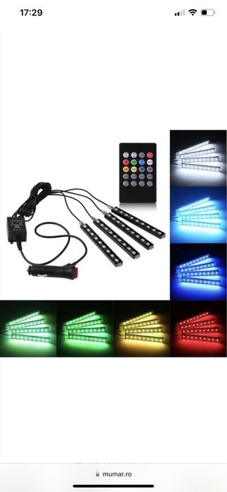 Kit 4 benzi 12LED RGB interior auto multicolore cu telecomanda,