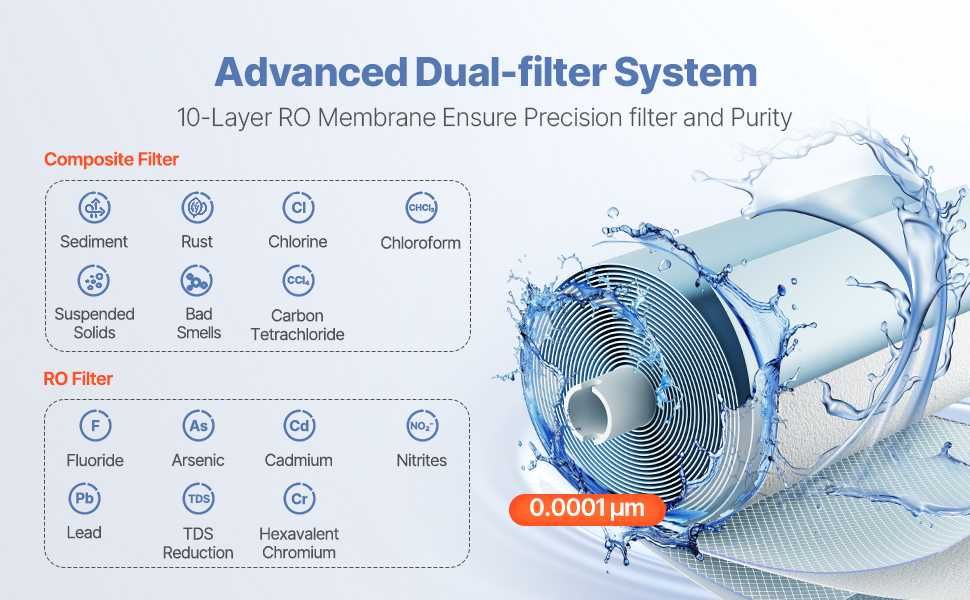 VEVOR Система за обратна осмоза 800 GPD, 8-степенна, безрезервоарна