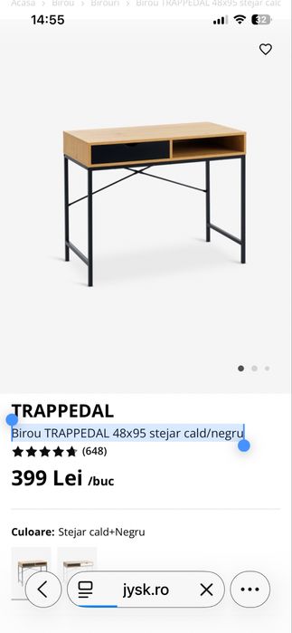 Birou Jysk 48x95 stejar cald/negru