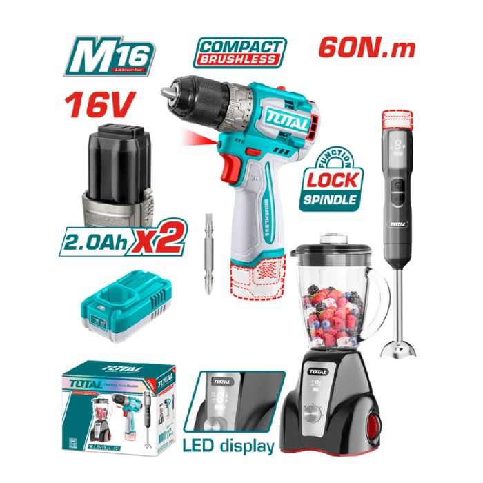 Комплект акумулаторен винтоверт Total 16V 2AH + блендер + пасатор
