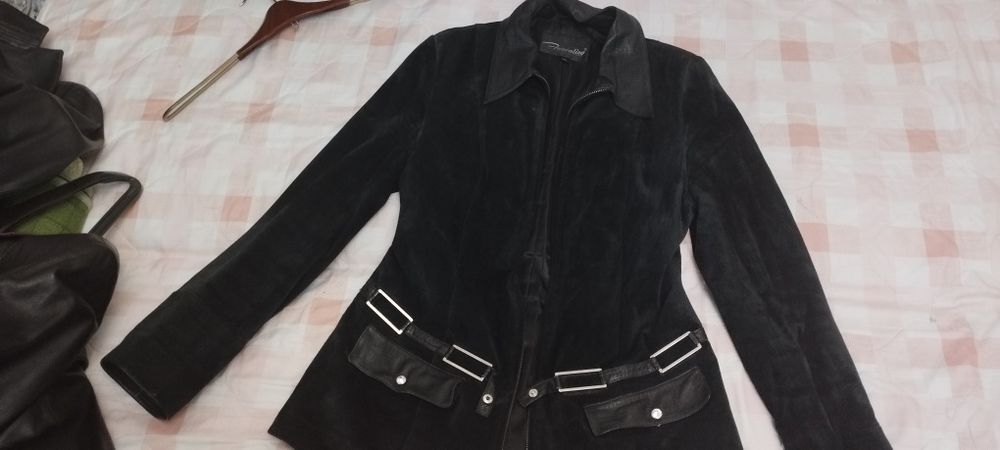 Женская замшевая куртка, платье и куртка укороченная, размер 48.