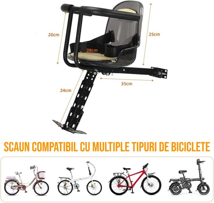 Scaun de copil pentru bicicleta, sarcina 20 kg, kit montaj complet