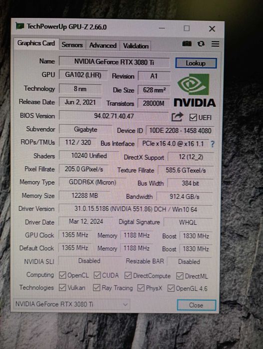 Видеокарта Nvidia RTX 3080TI 12GB