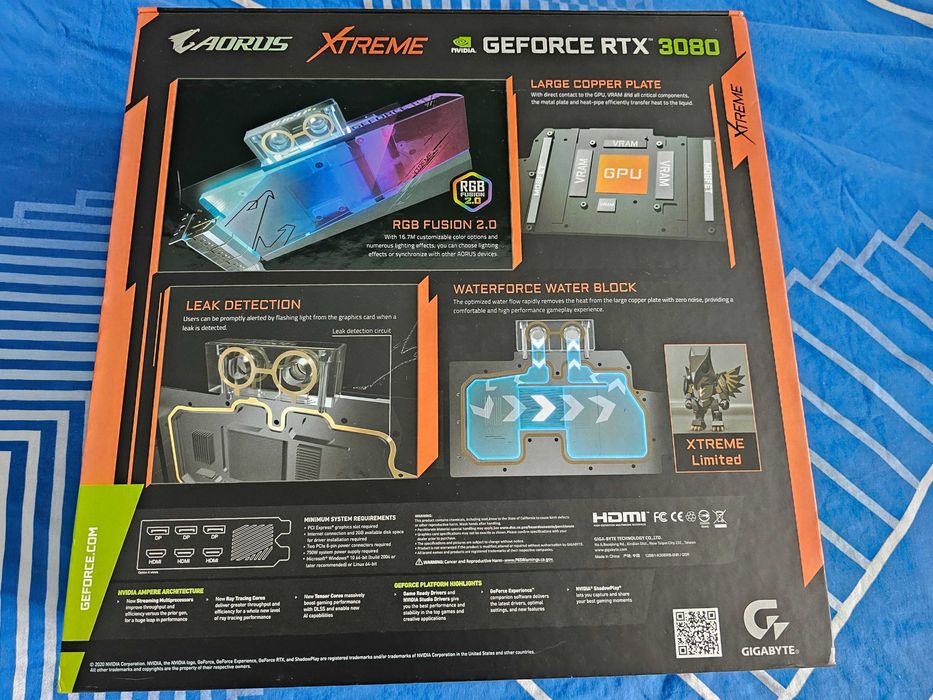 2БР RTX3080 XTREME WATERFORCE Asus EKWB Gigabyte Aorus Geforce  видеокарта videokarta VGA водно охлаждане