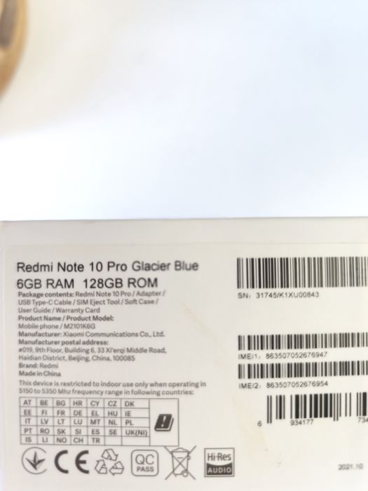 Vând Xiaomi Redmi Note 10 Pro Glacier Blue 6 GB RAM/ 128 GB excelent