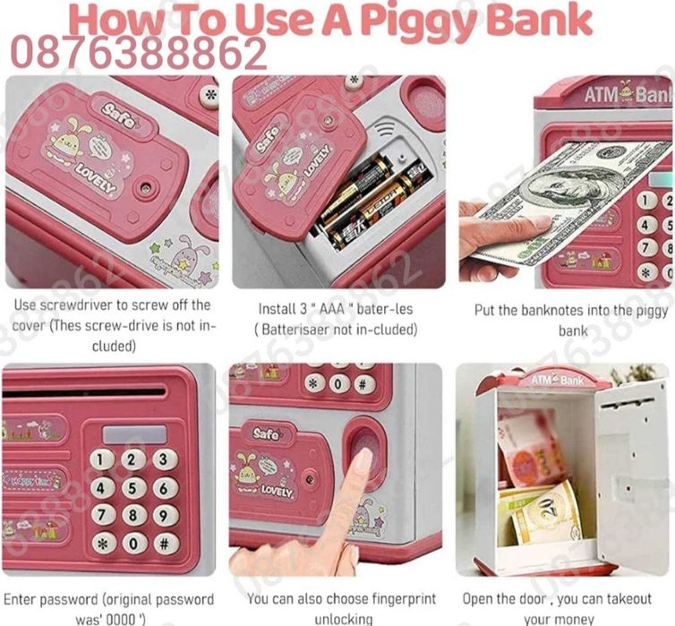 ПРОМО! Детска Касичка Сейф за Банкноти Монети Парола Пръстов Отпечатък