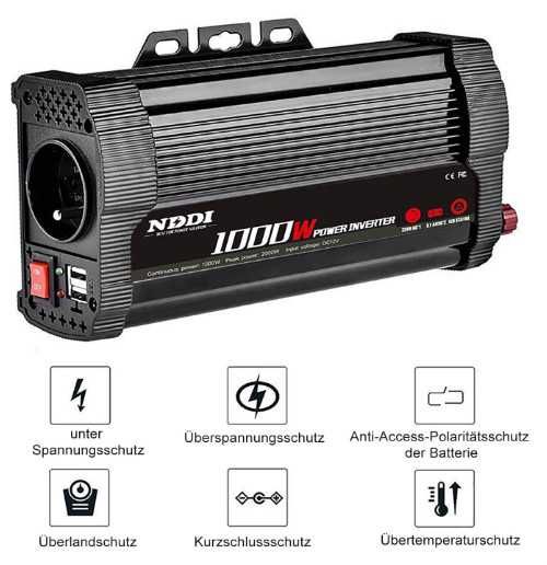 Инвертор NDDI POWER 1000 W преобразувател на напрежение 12 V към 230 V