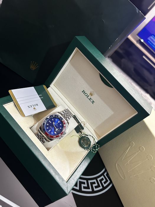 Ceas tip GMT Master II Pepsi albastru rosu full set cutie mare nou