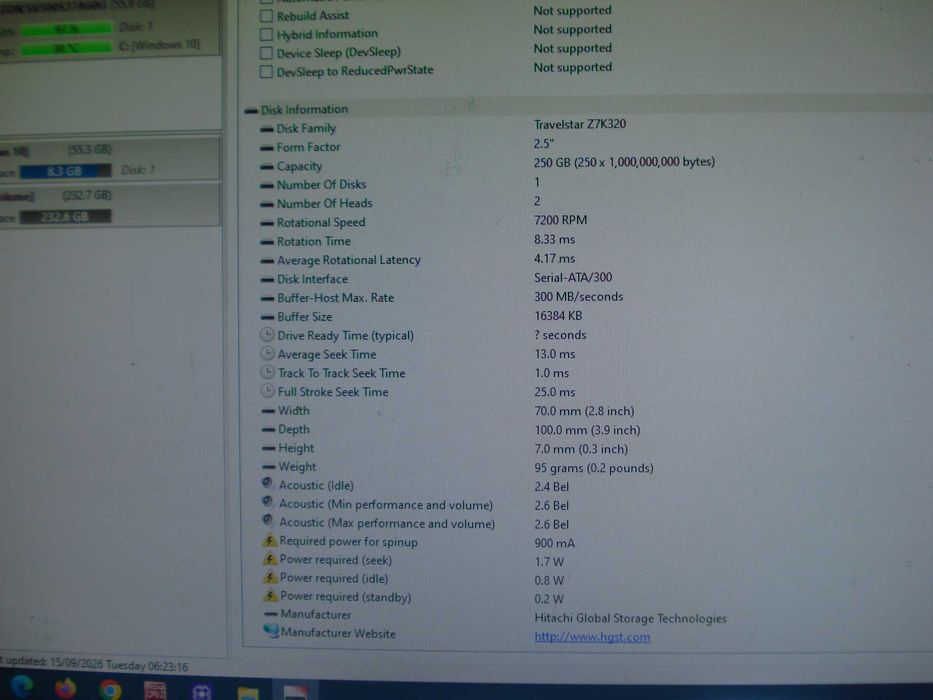 Hard disk hdd laptop hitachi gst 250gb 7200 rpm slim