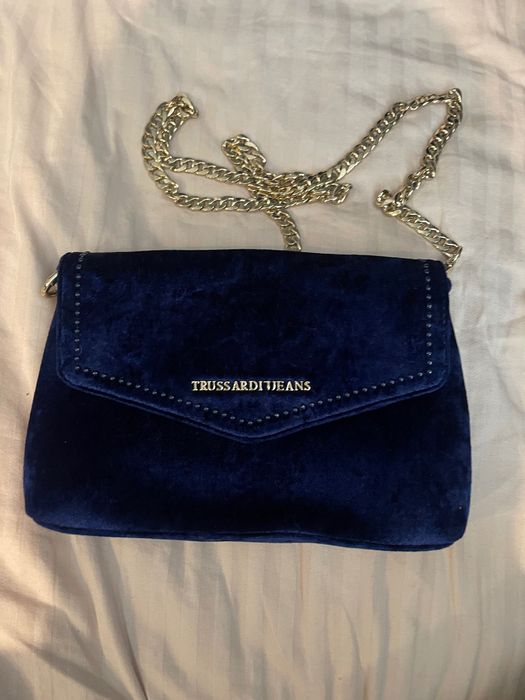Тъмно синя кадифена чанта Trussardi jeans