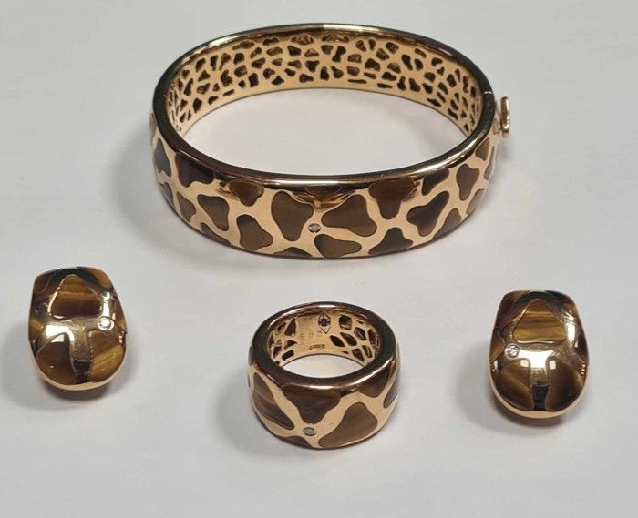 Set 3 piese Roberto Coin din aur galben 18k, cu diamante si rubine