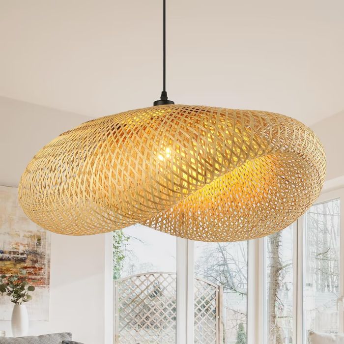 Lampă / Lustră suspendată Schindora 80 cm bambus împletit – boho, E27