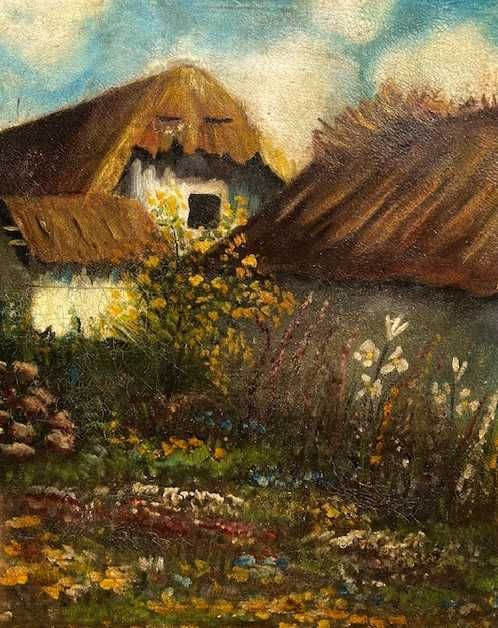 "GRADINA" Tablou f VECHI, 100 ani, ulei/panza, semnat, 70x55cm+rama