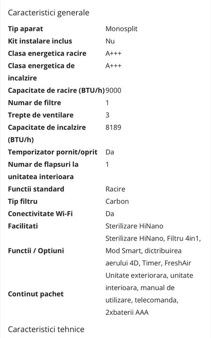 Aer Conditionat HISENSE - sterilizare HiNano wi-fi