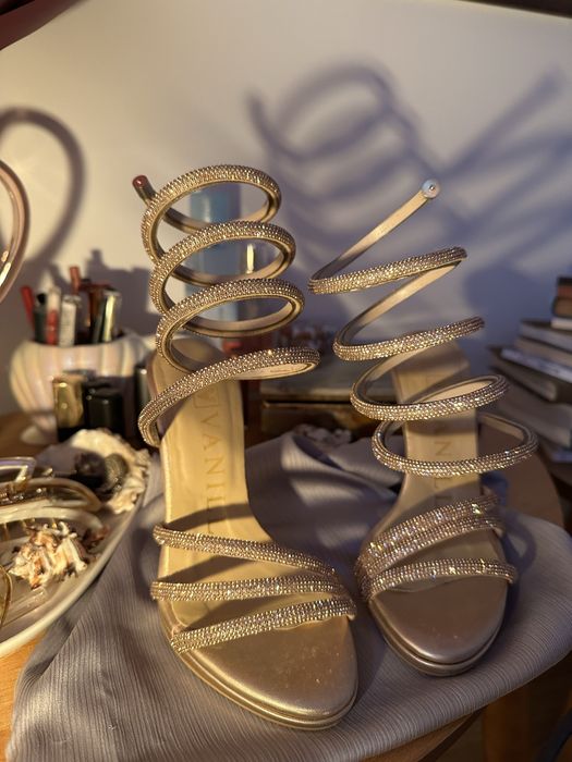 Sandale Cu Toc Subțire și Cristale Roze Șampanie Vanilla Days 34