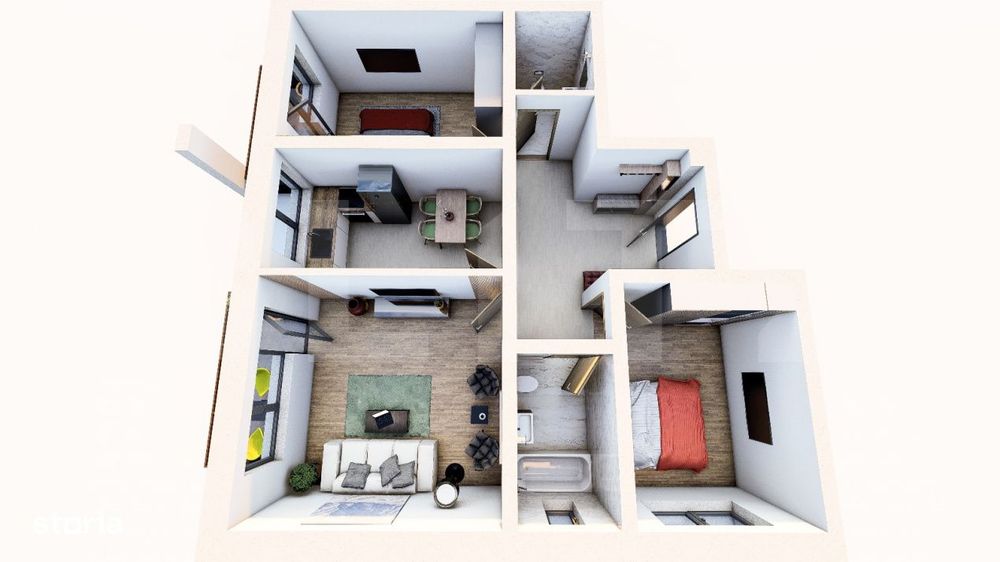 Apartament 3 camere, 2 bai , 78 mp + 15 mp terasa
