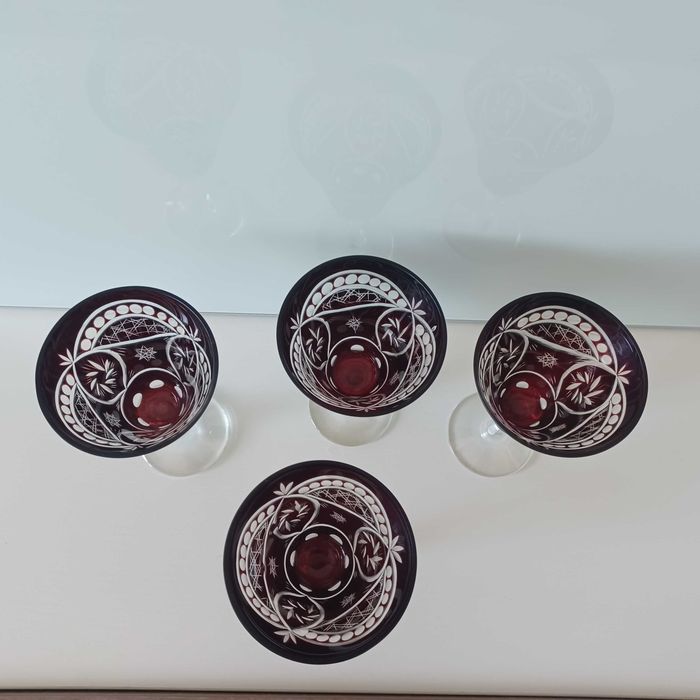 4 pahare cristal rubin, vintage 180 ml