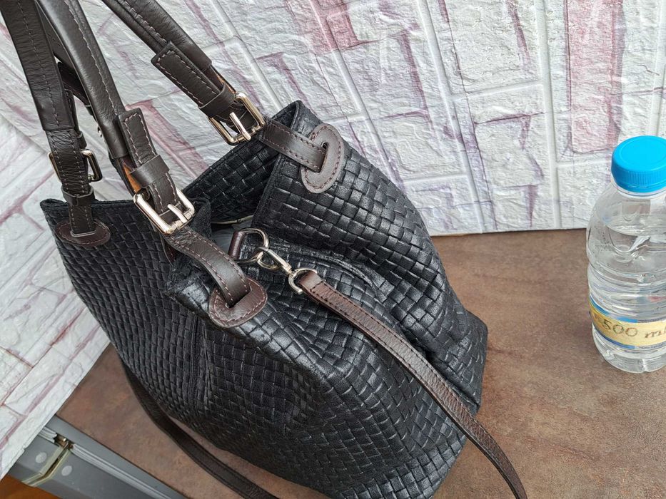 дамска чанта,Chiara Canotti,черна кожена торба-естествена кожа