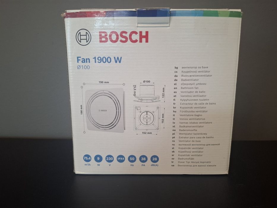 Ventilator Baie Bosch Fan 1900 W, Silențios, Ø100mm, Nou