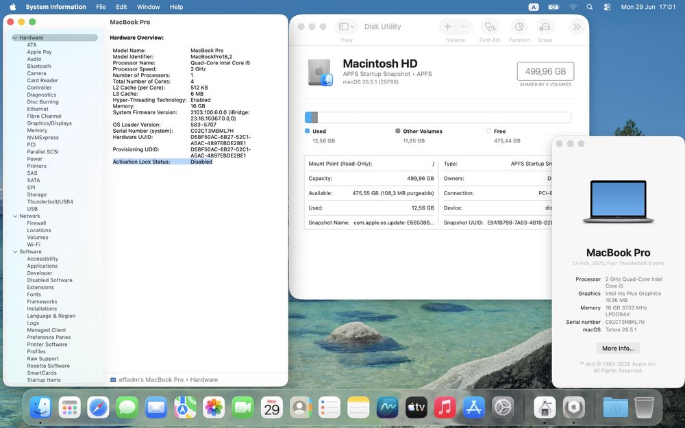 MacBook Pro 13.3 A2251 - Intel i5, 16 GB RAM, 512 GB SSD, Touchbar
