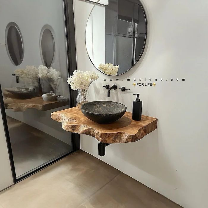 Дървен плот за баня | Плот за умивалник от естествено дърво