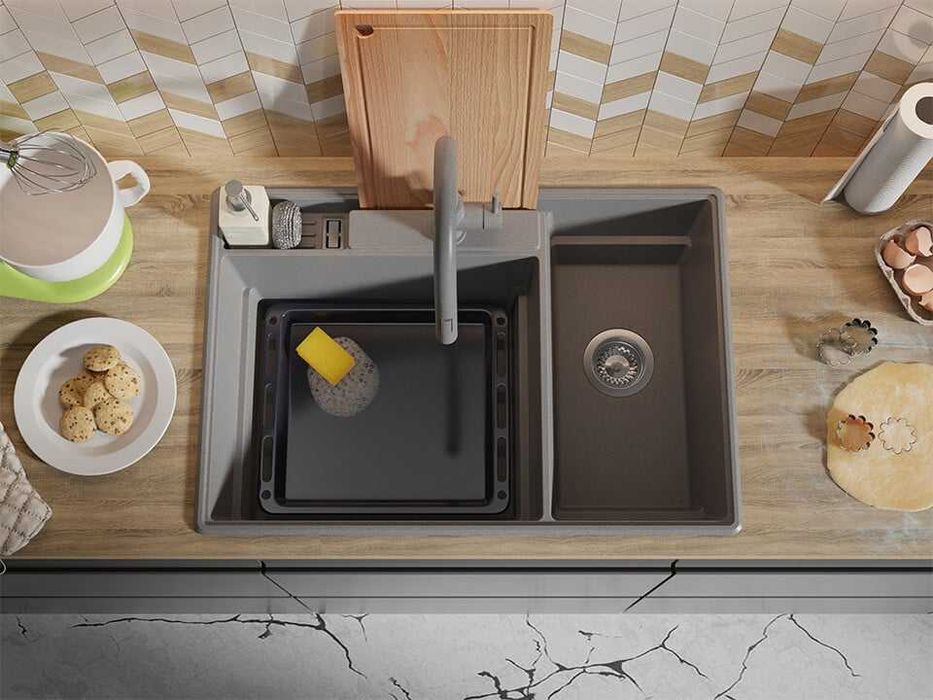 Сива кухненска гранитна мивка Париж 80 Work&Store 780 x 530 мм