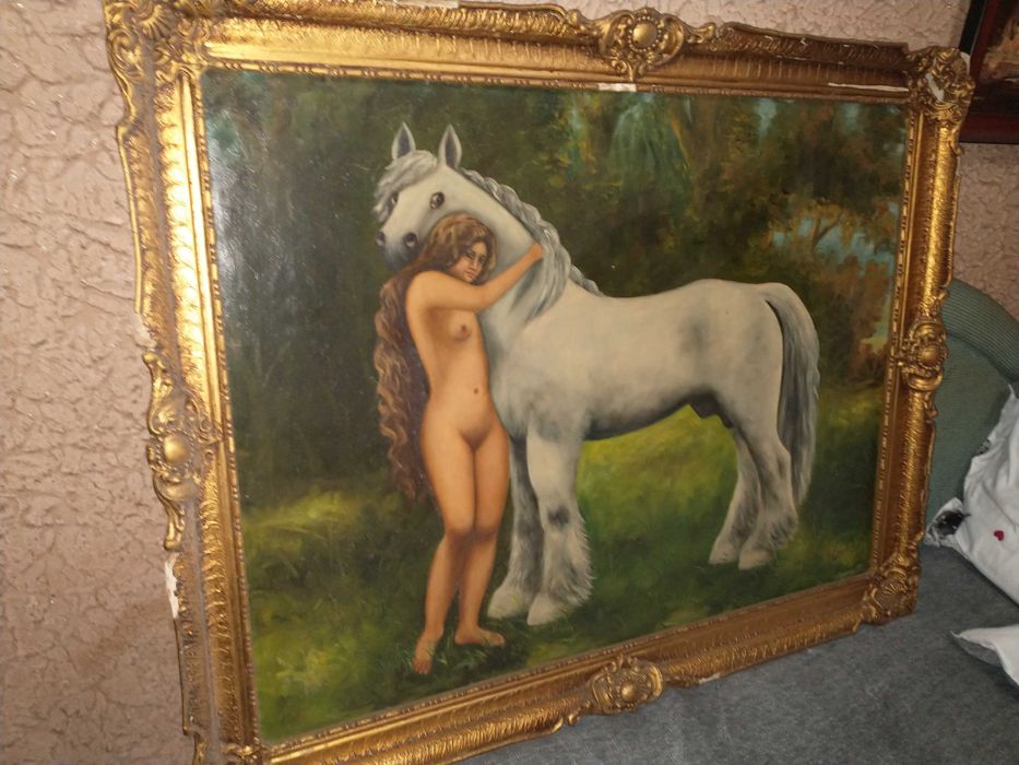 Pictura superba-nud langa cal-Accept expertizare