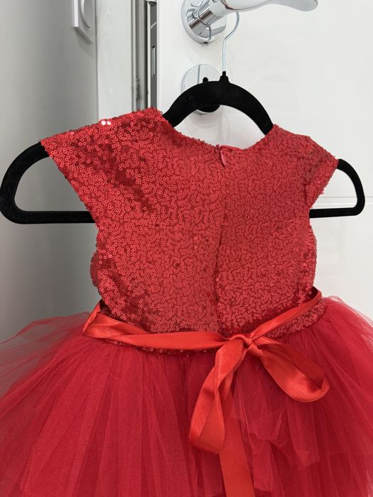 Детска официална рокля къс ръкав,червен цвят