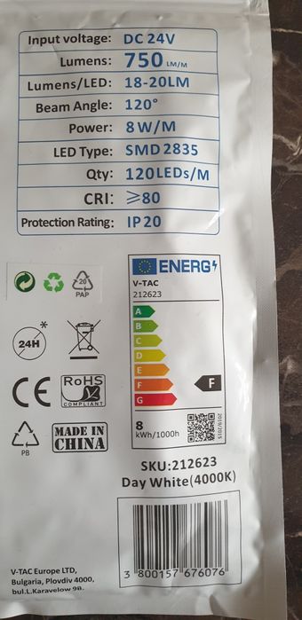 Лед лента студено бяла светлина 10м