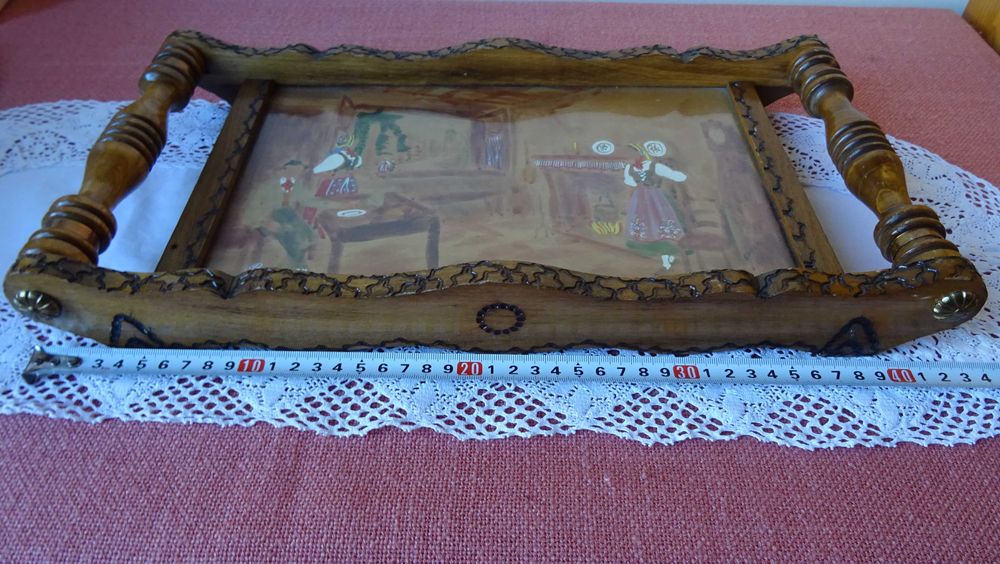 Ръчно рисувана дървена табла за сервиране Елзаски декор Вентидж.