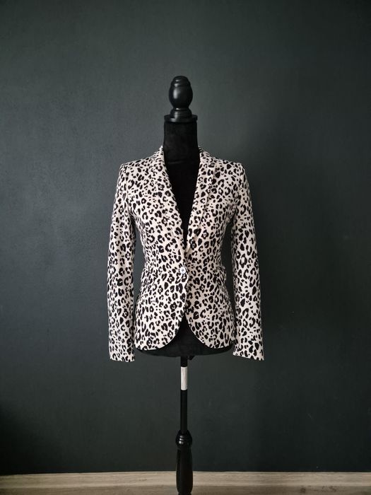 Sacou Blazer H&M Print Leopard Alb-Negru, Mărime EUR 34 (XS) – Office/Casual Șic