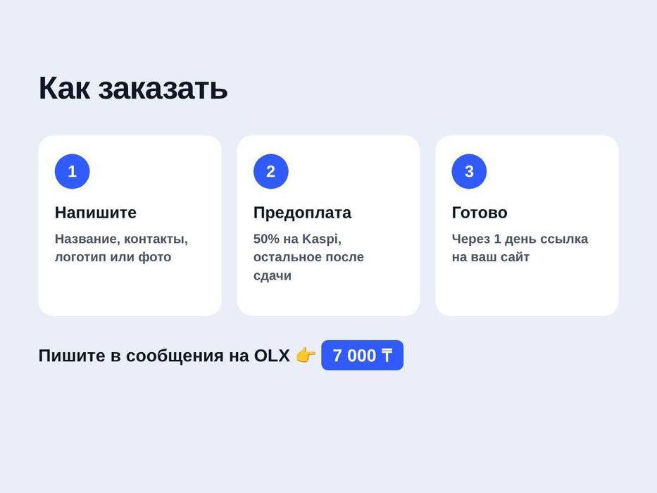 Создание сайта за 1 день. 7 000 ₸