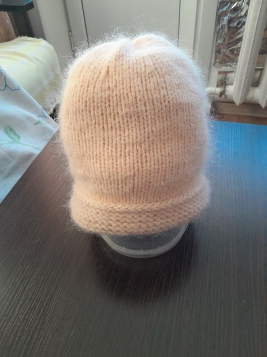 Женская  вязанная шапка в комплекте,шапка бини,норковая шапка