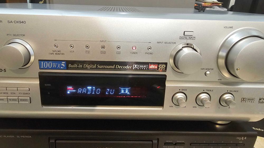 Amplituner Technics SA-DX940 RDS intrari digitale, argintiu test video
