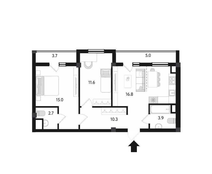 ЖК "Parkent plaza". 3-комнатная, 63.2 м², Паркентский, Корзинка
