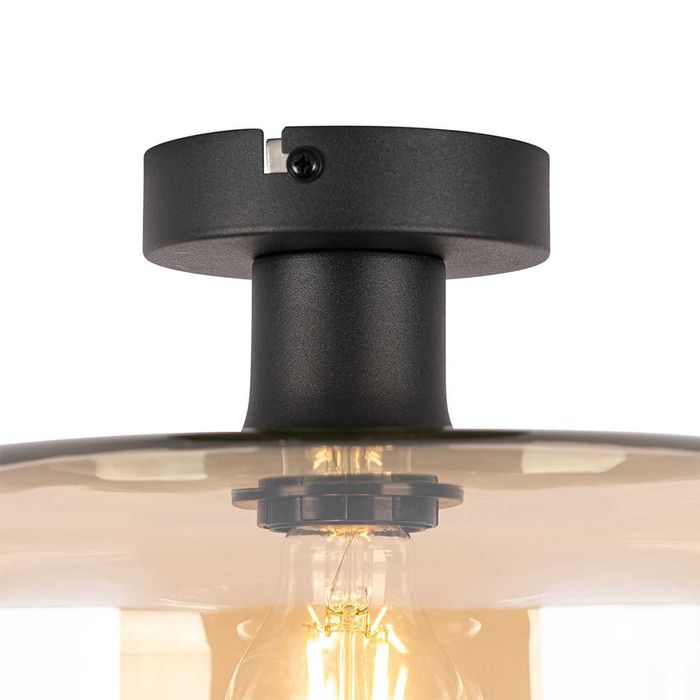 Таванна лампа в стил Арт Деко черна с кехлибарено стъкло