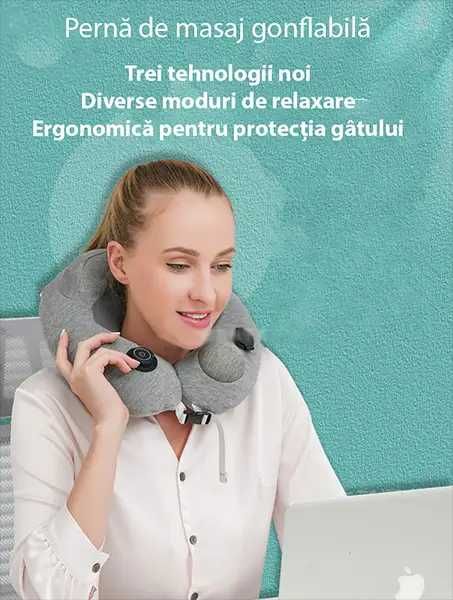 Pernă masaj gât portabilă gonflabilă reîncărcabilă USB ergonomică