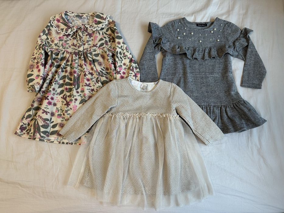 Lot 3 rochii Zara, Reserved si Pepco, cu maneci lungi, 98 cm, 2-3 ani