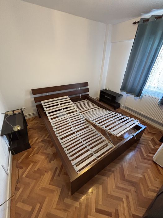 Cadru pat matrimonial 160x200 cm cu 2 somiere reglabile + 2 saltele