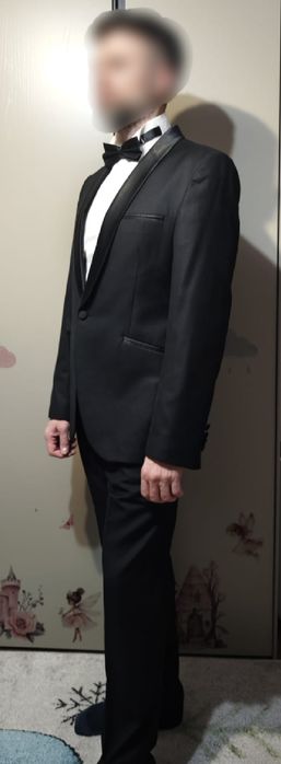 Costum/sacou negru elegant / smoking mărimea 52 + cămașă Bigotti