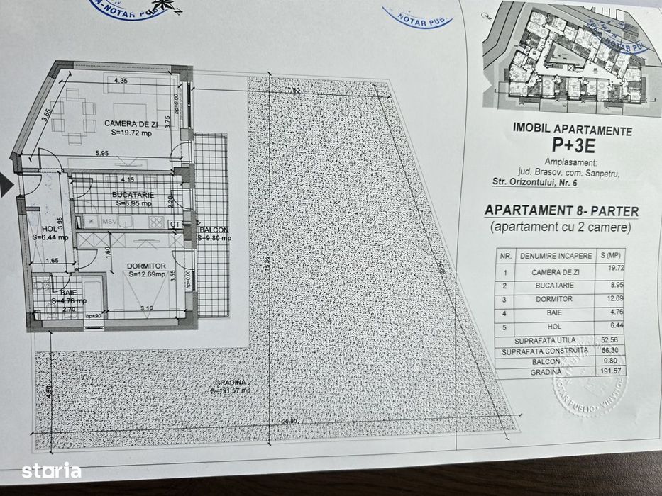 Apartament cu 2 camere , grădină 190mp + parcare
