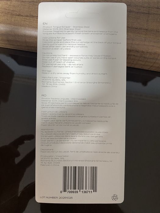 Dispozitiv de curatare limba - Otel Inoxidabil - Angro - Factura