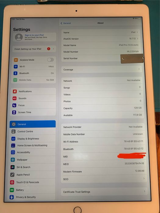 iPad 12.9 128gb Cellular sim