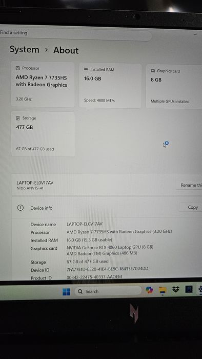 Acer Nitro V15 4060 ryzen 7 16gb