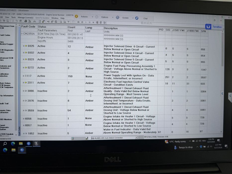 Tester/Diagnoza Inline 7 pentru Cummins/Komatsu+Laptop Dell cu Softul Insite 8.9 si Calterm 4.7 instalate