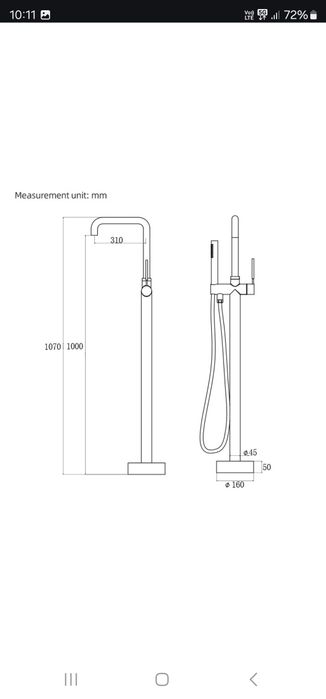 Baterie cada freestanding negru mat, pipa pivotanta 360 de grade