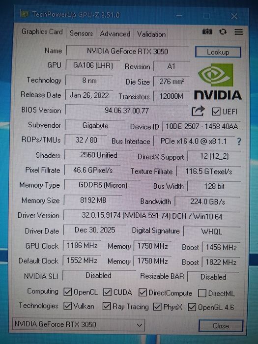 Видеокарта Gigabyte rtx 3050 gaming OC