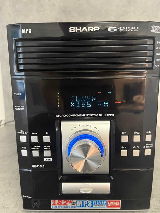 Sharp XL-UH220H micro hi-fi system with a 5-disc CD changer, FM/AM tuner, USB playback, and auxiliary input